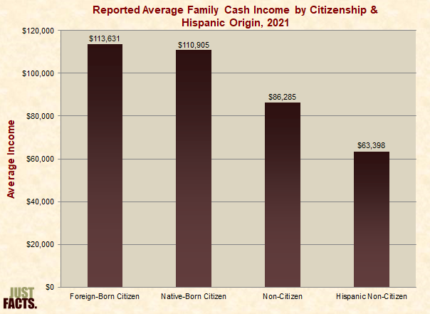 Reported Average Family Cash Income by Citizenship & Hispanic Origin 