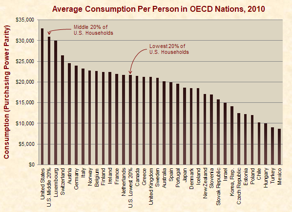 Average Consumption Per Person in OECD Nations and the Poorest U.S. Households , 2010, 2010 